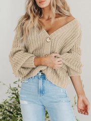 PRETTYGARDEN Suéter de punto grueso con frente abierto para mujer, cárdigan corto holgado con botones y manga larga, abrigos de abrigo 