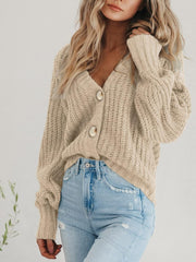 PRETTYGARDEN Suéter de punto grueso con frente abierto para mujer, cárdigan corto holgado con botones y manga larga, abrigos de abrigo 