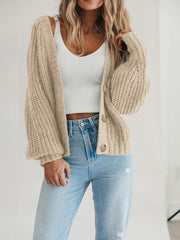 PRETTYGARDEN Suéter de punto grueso con frente abierto para mujer, cárdigan corto holgado con botones y manga larga, abrigos de abrigo 