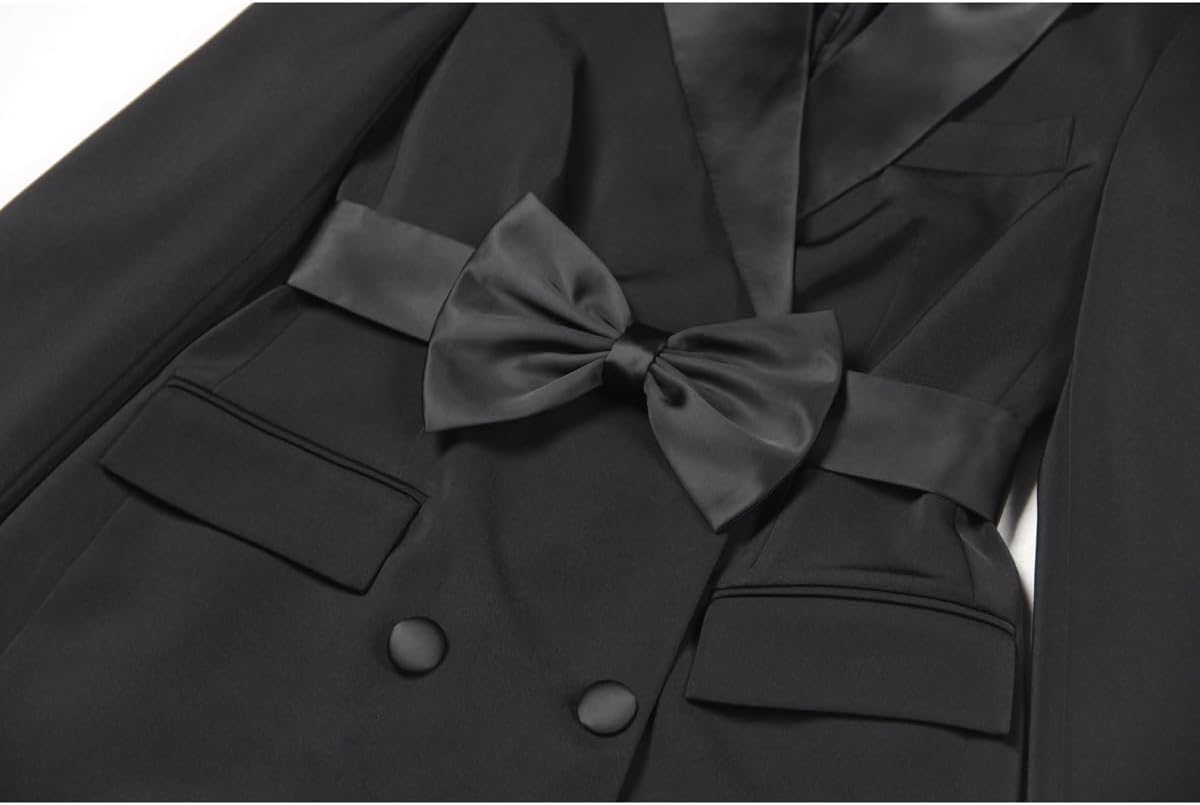 Womens Fashion Belted Blazer 2024 Double Breasted Long Sleeve Party Evening Blazer Dress Bussiness Casual Work Suit