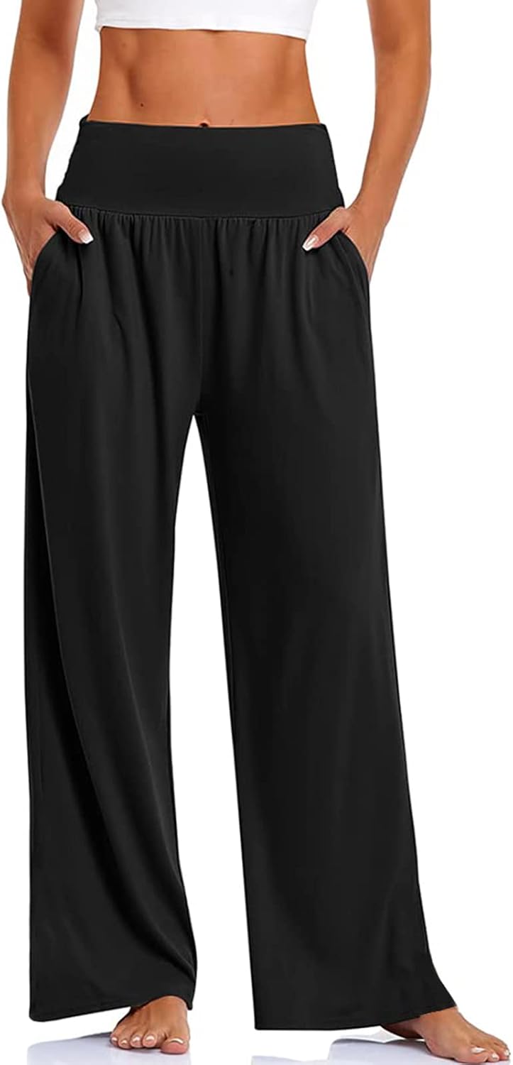 Women's Flare Leggings with Pockets-Crossover High Waisted Bootcut Yoga Pants-Tummy Control Bell Bottom Leggings