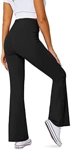 Women's Flare Leggings with Pockets-Crossover High Waisted Bootcut Yoga Pants-Tummy Control Bell Bottom Leggings