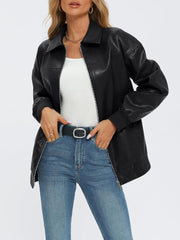 AUTOMET Chaquetas de cuero de gran tamaño para mujer Abrigos con cremallera Conjuntos de bombardero de motocicleta de imitación Moda de otoño Ropa de invierno de tendencia 2025 
