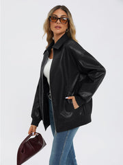 AUTOMET Chaquetas de cuero de gran tamaño para mujer Abrigos con cremallera Conjuntos de bombardero de motocicleta de imitación Moda de otoño Ropa de invierno de tendencia 2025 