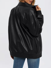AUTOMET Chaquetas de cuero de gran tamaño para mujer Abrigos con cremallera Conjuntos de bombardero de motocicleta de imitación Moda de otoño Ropa de invierno de tendencia 2025 
