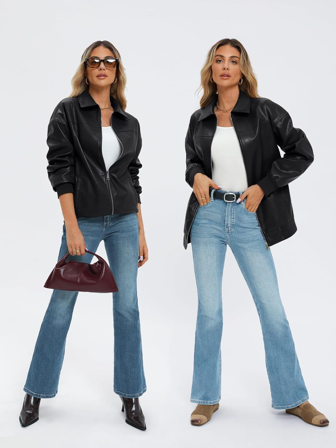 AUTOMET Chaquetas de cuero de gran tamaño para mujer Abrigos con cremallera Conjuntos de bombardero de motocicleta de imitación Moda de otoño Ropa de invierno de tendencia 2025 