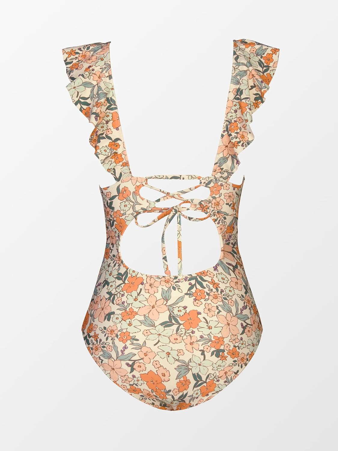 Women's Ruffled One Piece Swimsuit V Neck Lace Up