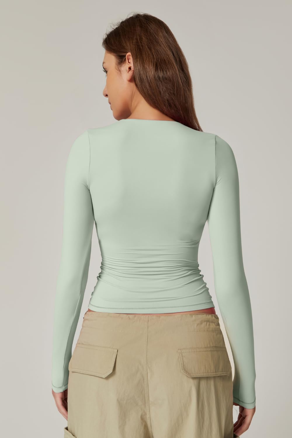 QINSEN Women's Sexy Square Neck Shirt Long Sleeve Double Lined Tees Fitted Going Out Tops