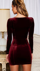 GOBLES Vestido mini de fiesta elegante ajustado de manga larga de terciopelo sexy para mujer 