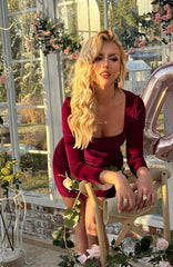 GOBLES Vestido mini de fiesta elegante ajustado de manga larga de terciopelo sexy para mujer 