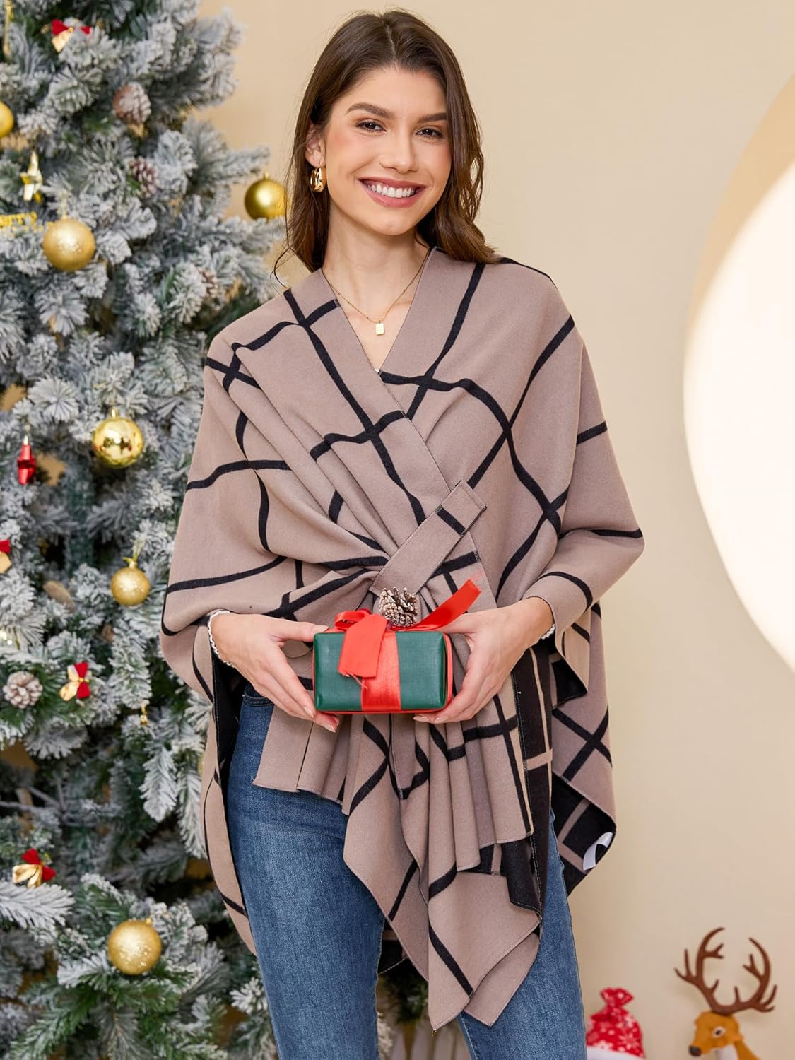 Poncho tipo ruana tipo chal para mujer de Moss Rose, capa, cárdigan abierto al frente, chales para otoño e invierno 