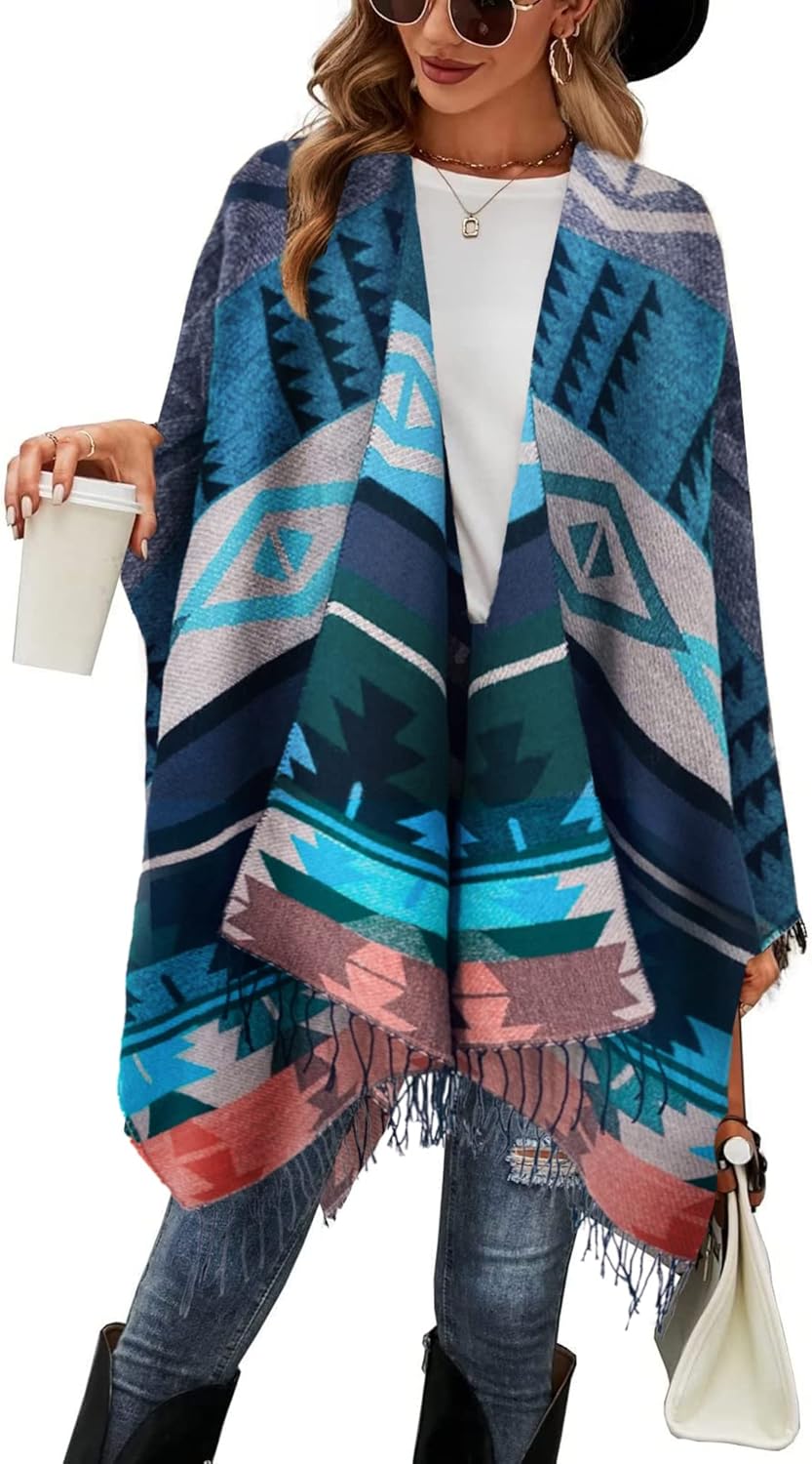 Poncho tipo ruana tipo chal para mujer de Moss Rose, capa, cárdigan abierto al frente, chales para otoño e invierno 