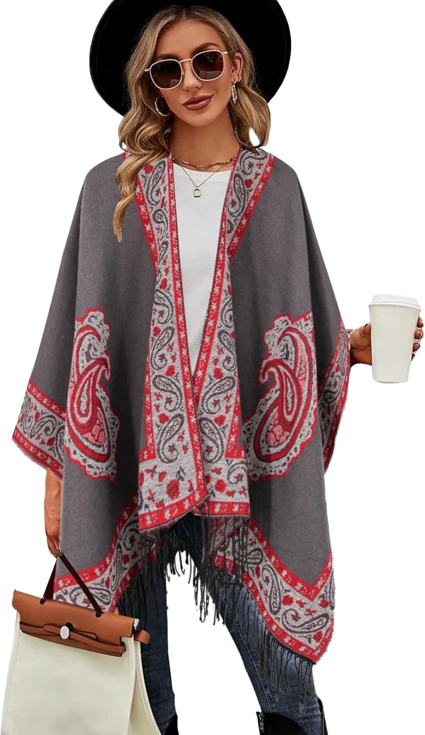Poncho tipo ruana tipo chal para mujer de Moss Rose, capa, cárdigan abierto al frente, chales para otoño e invierno 