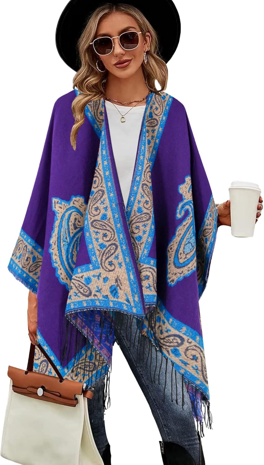 Poncho tipo ruana tipo chal para mujer de Moss Rose, capa, cárdigan abierto al frente, chales para otoño e invierno 