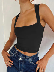 REORIA Butsmooth® Women's Square Neck Going Out Crop Tops Double Lined Cute Basic Tank Tops 2024 Clothes