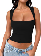 REORIA Butsmooth® Women's Square Neck Going Out Crop Tops Double Lined Cute Basic Tank Tops 2024 Clothes