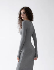 Vestido largo de manga larga con escote cuadrado para mujer de PUMIEY, vestido ajustado acanalado para mujer, vestido de salón suave 
