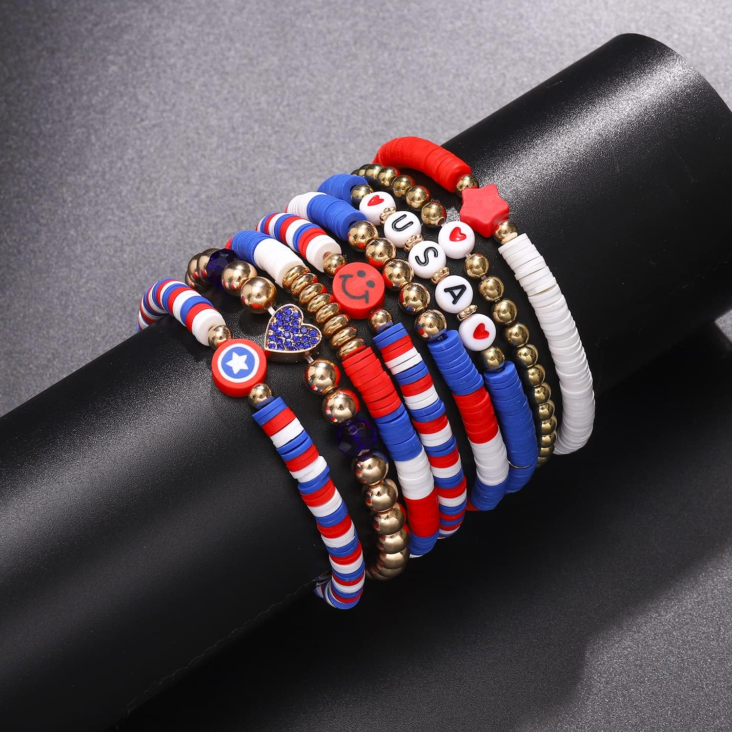 Women's Stackable Rainbow Vinyl Clay Bead Elastic Bracelets - Boho Beach Friendship Stretch Jewelr