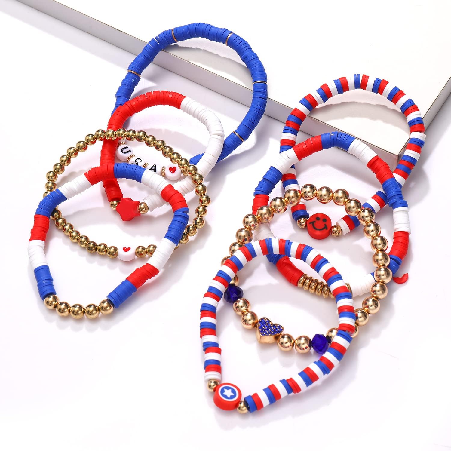 Women's Stackable Rainbow Vinyl Clay Bead Elastic Bracelets - Boho Beach Friendship Stretch Jewelr