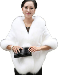 Old Dlrd Women's Winter Faux Fur Coat Wedding Bride Cloak Cape Shawl for Evening Party