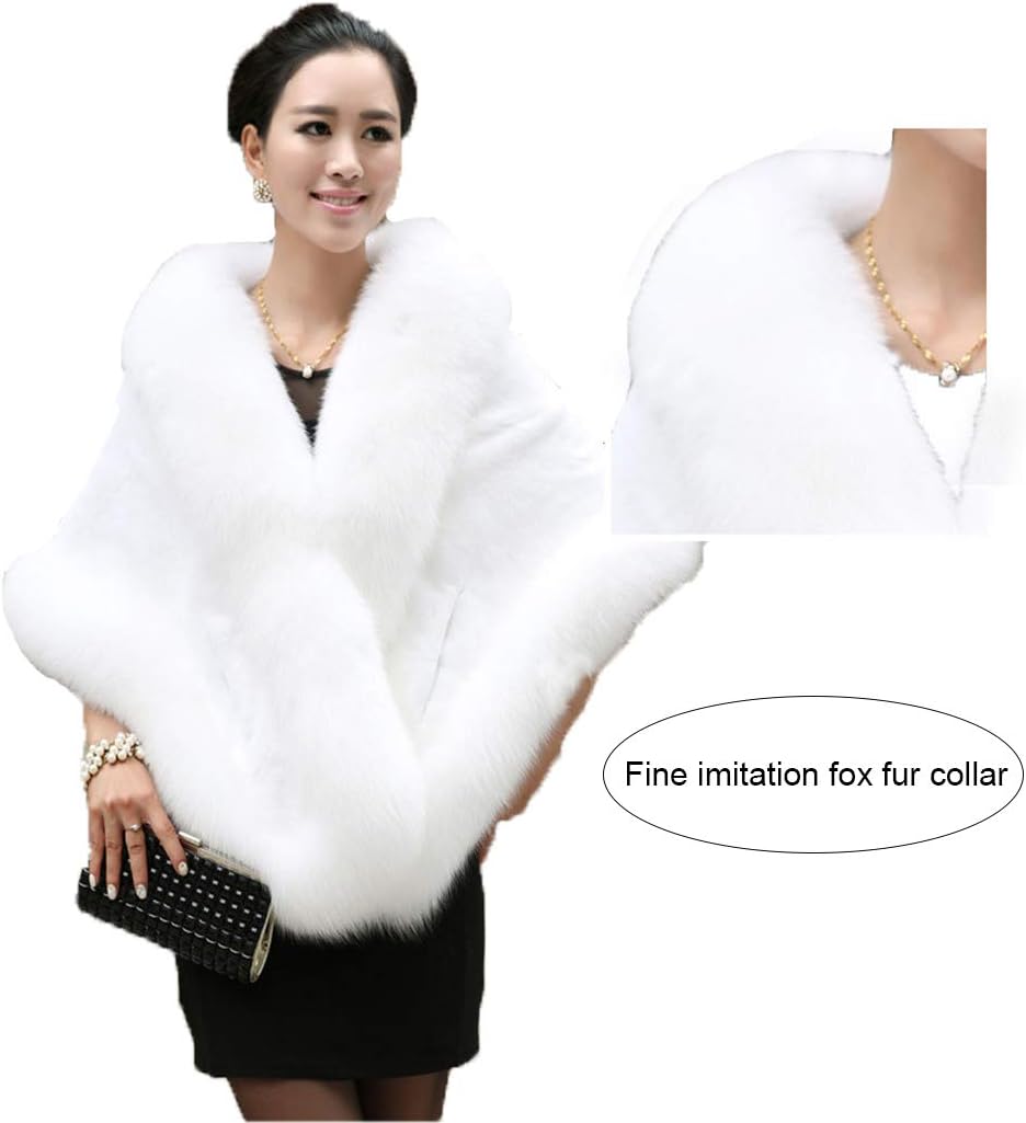 Old Dlrd Women's Winter Faux Fur Coat Wedding Bride Cloak Cape Shawl for Evening Party
