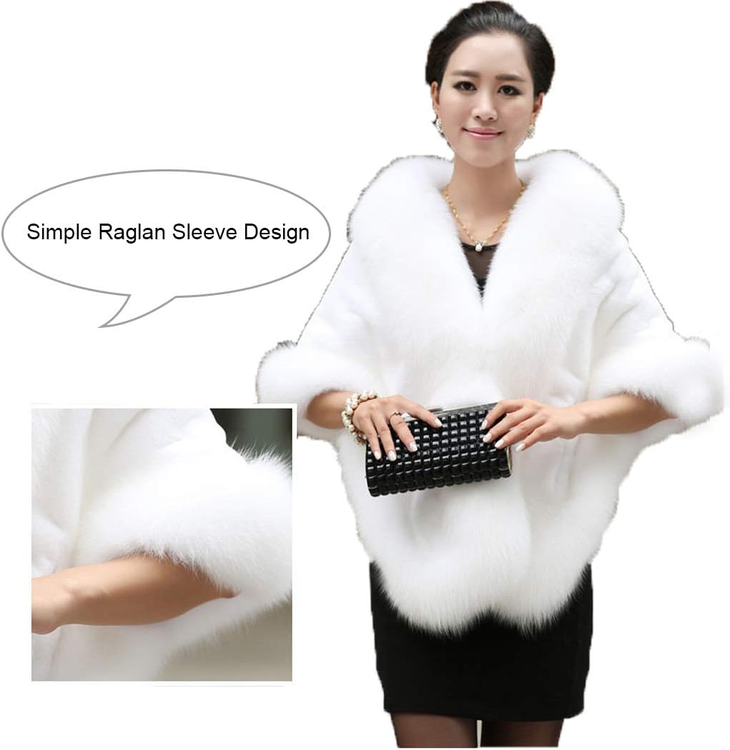 Old Dlrd Women's Winter Faux Fur Coat Wedding Bride Cloak Cape Shawl for Evening Party