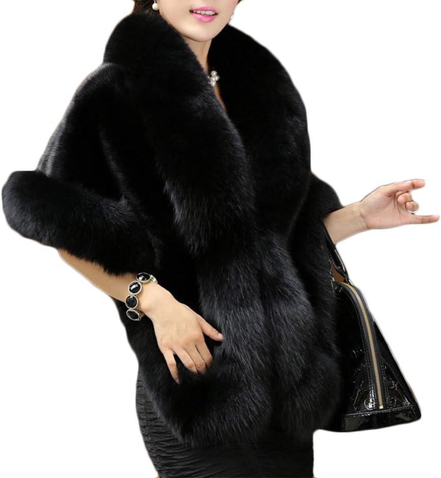 Old Dlrd Women's Winter Faux Fur Coat Wedding Bride Cloak Cape Shawl for Evening Party