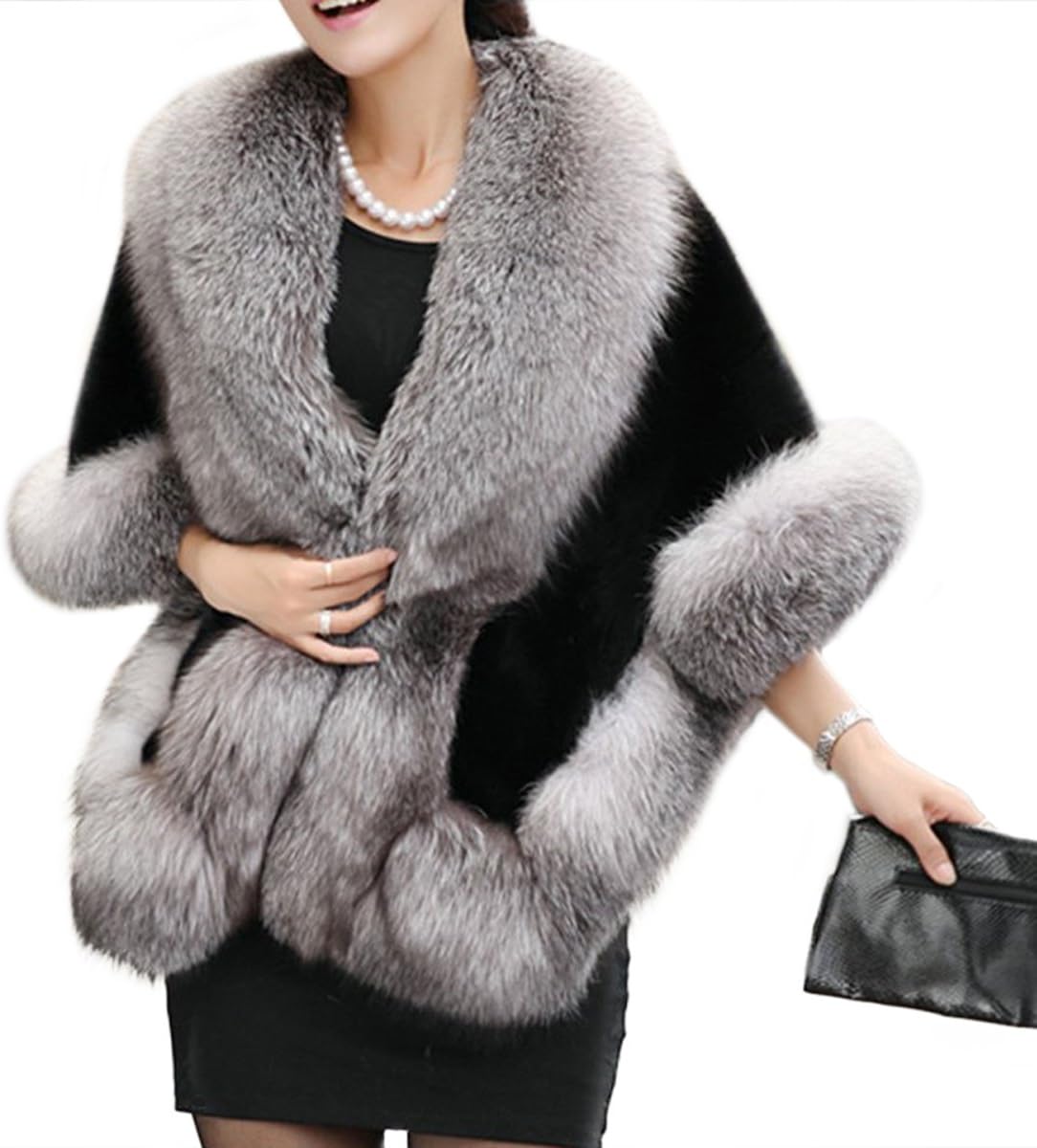 Old Dlrd Women's Winter Faux Fur Coat Wedding Bride Cloak Cape Shawl for Evening Party