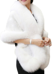 Old Dlrd Women's Winter Faux Fur Coat Wedding Bride Cloak Cape Shawl for Evening Party