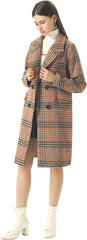 CHARTOU Women's Winter Oversize Lapel Collar Woolen Plaid Double Breasted Long Peacoat Jacket
