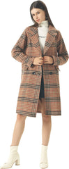 CHARTOU Women's Winter Oversize Lapel Collar Woolen Plaid Double Breasted Long Peacoat Jacket