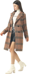 CHARTOU Women's Winter Oversize Lapel Collar Woolen Plaid Double Breasted Long Peacoat Jacket