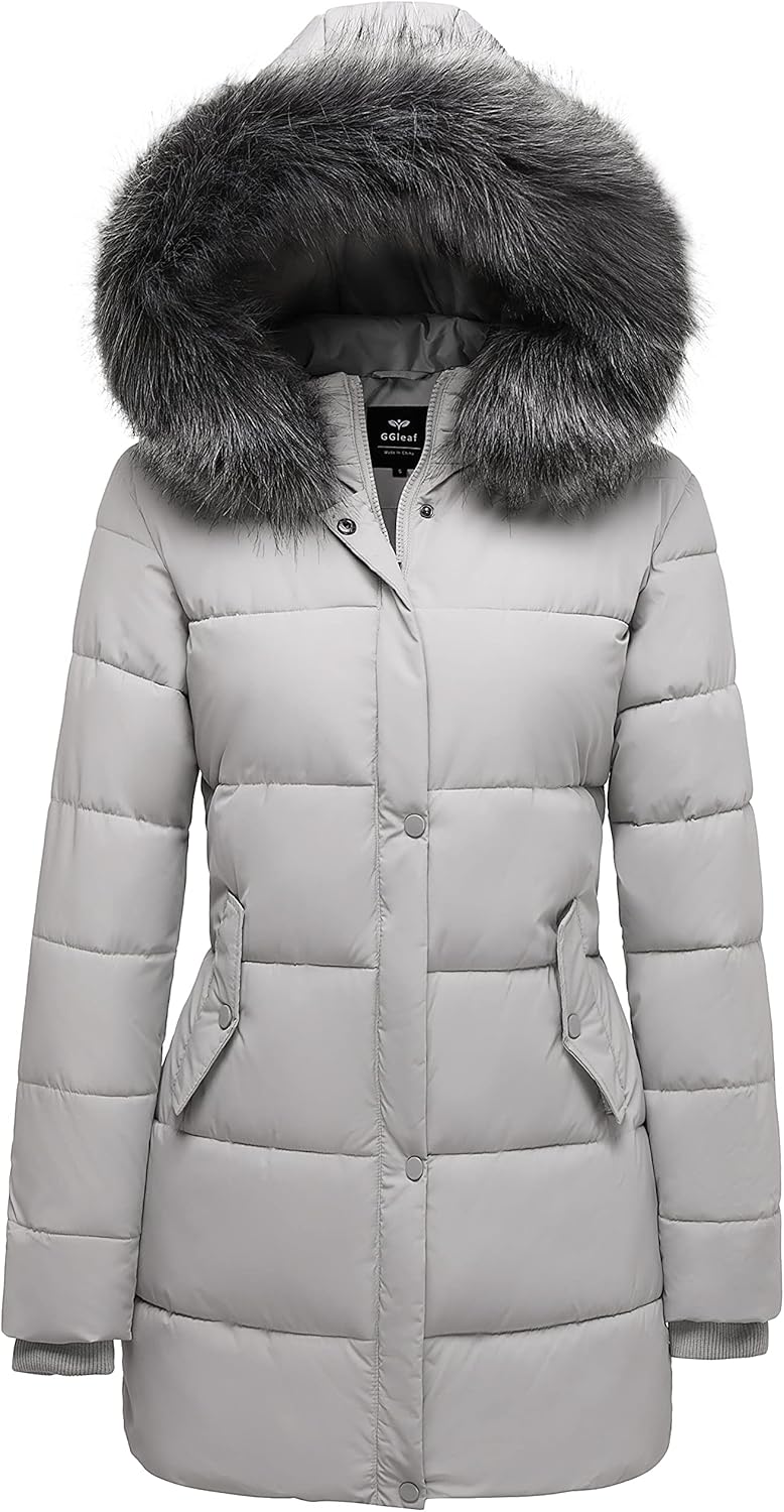 GGleaf Women's Winter Thicken Puffer Coat Warm Snow Jacket with Fur Removable Hood
