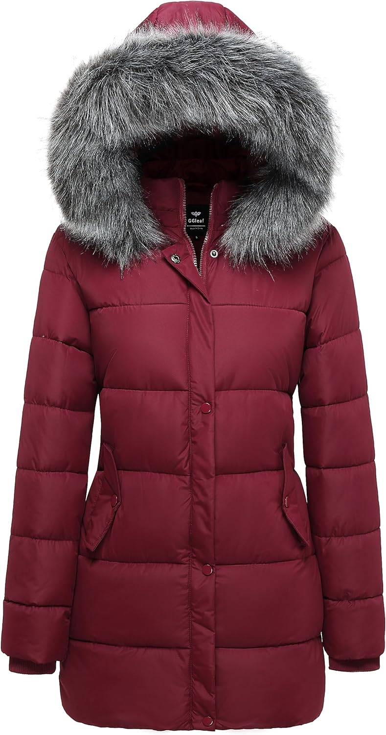 GGleaf Women's Winter Thicken Puffer Coat Warm Snow Jacket with Fur Removable Hood