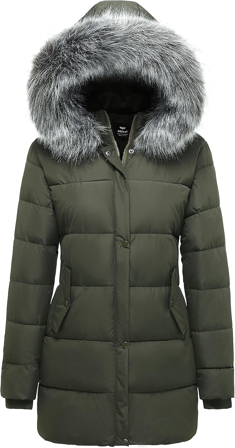 GGleaf Women's Winter Thicken Puffer Coat Warm Snow Jacket with Fur Removable Hood