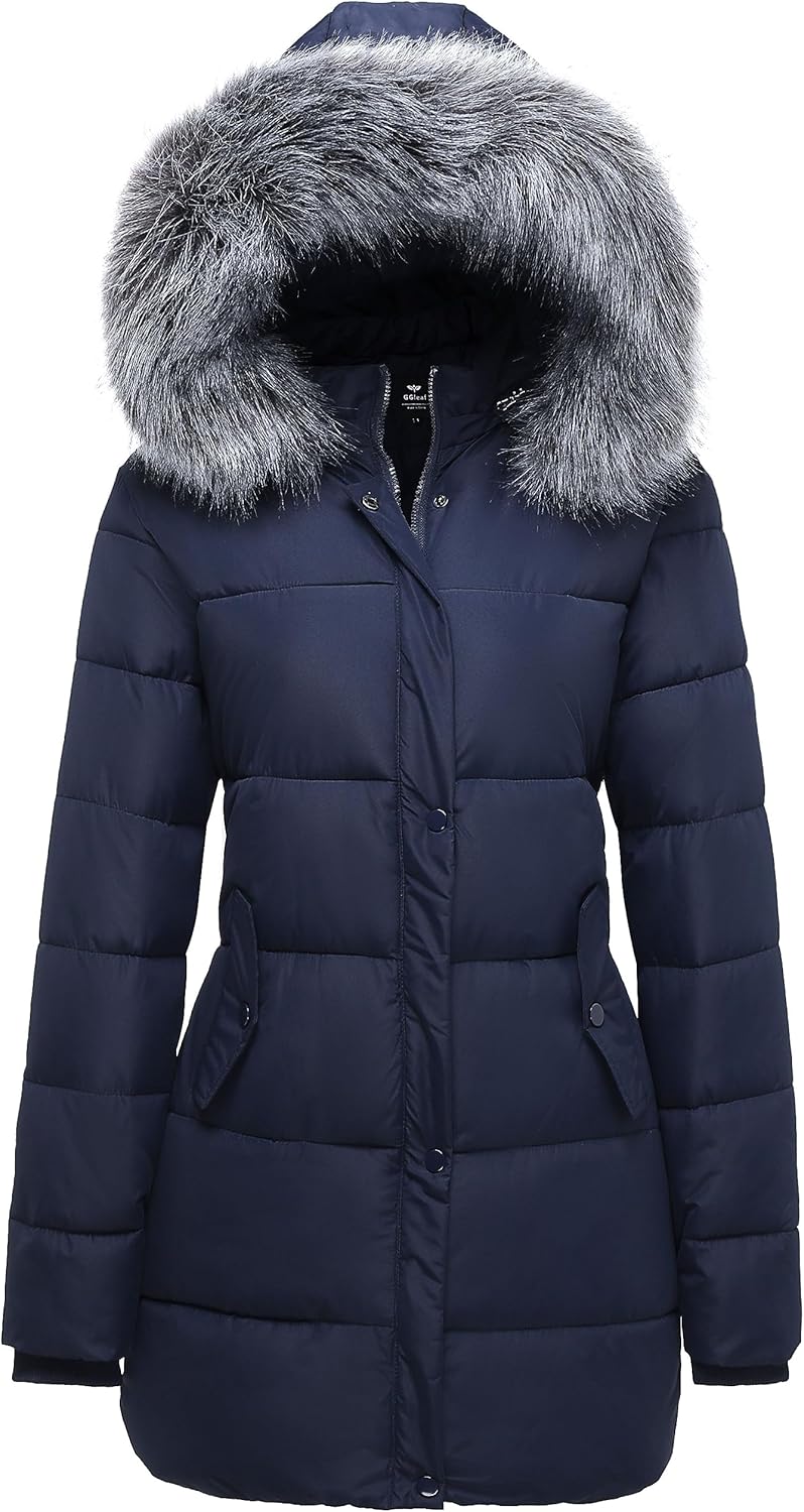 GGleaf Women's Winter Thicken Puffer Coat Warm Snow Jacket with Fur Removable Hood