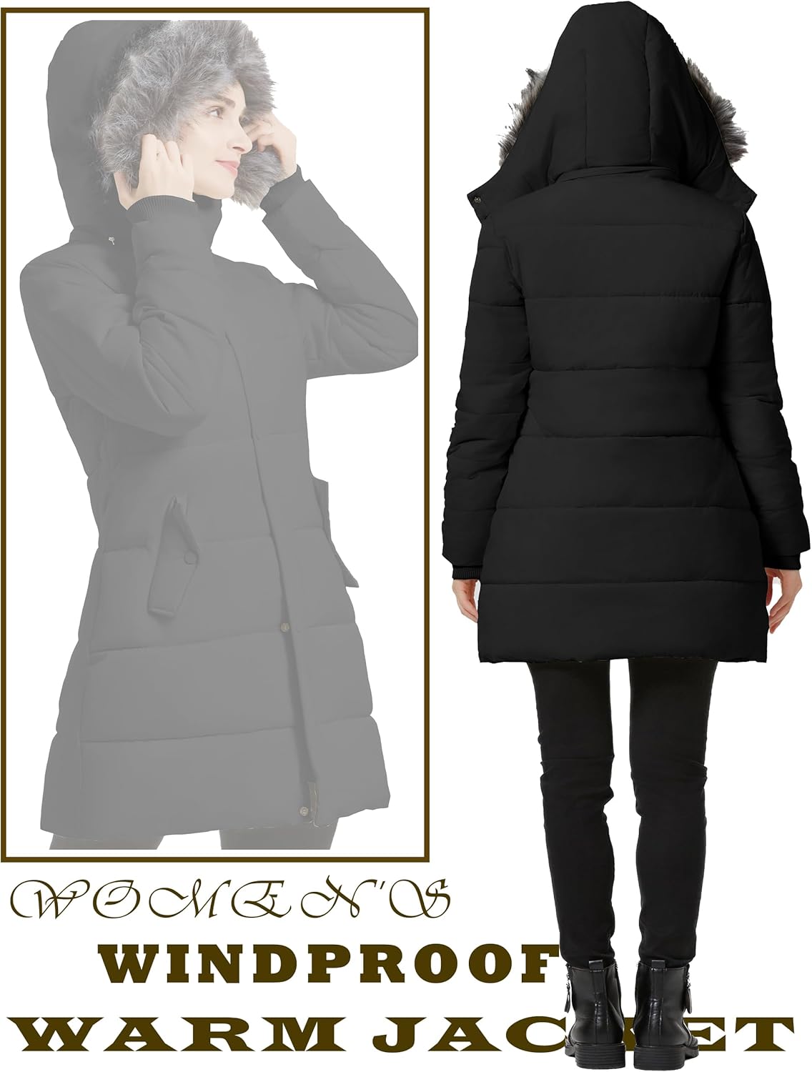 GGleaf Women's Winter Thicken Puffer Coat Warm Snow Jacket with Fur Removable Hood
