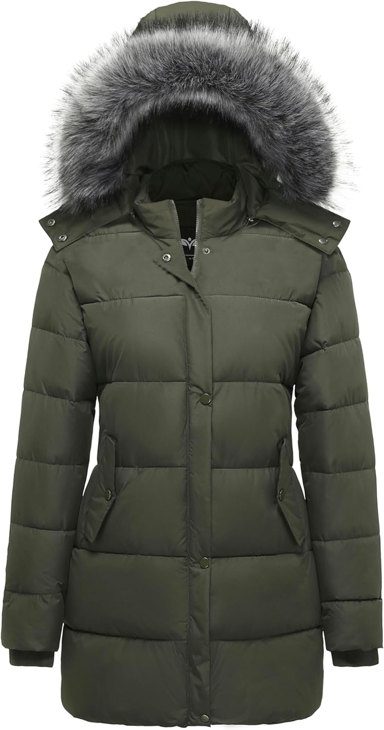 GGleaf Women's Winter Thicken Puffer Coat Warm Snow Jacket with Fur Removable Hood