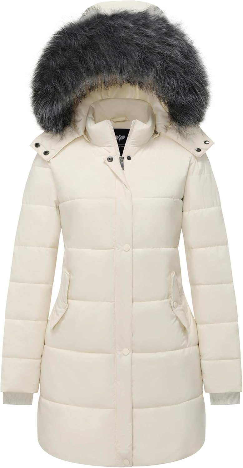 GGleaf Women's Winter Thicken Puffer Coat Warm Snow Jacket with Fur Removable Hood