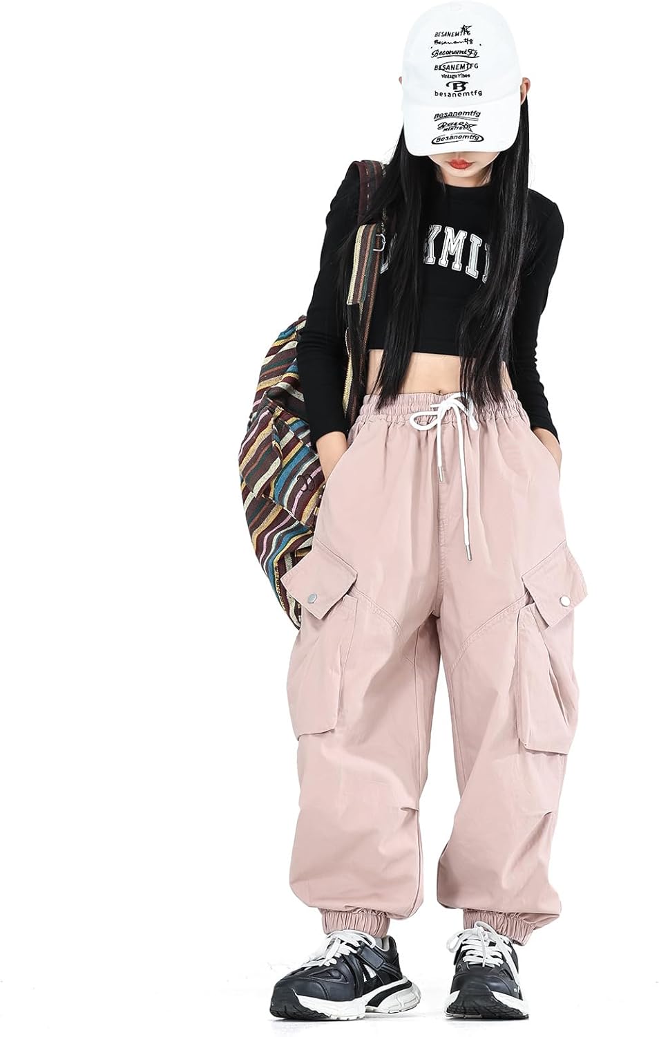 Pantalones MINI PANDA para niñas, pantalones cargo Y2K con bolsillos múltiples, pantalones deportivos para niñas de 4 a 14 años 