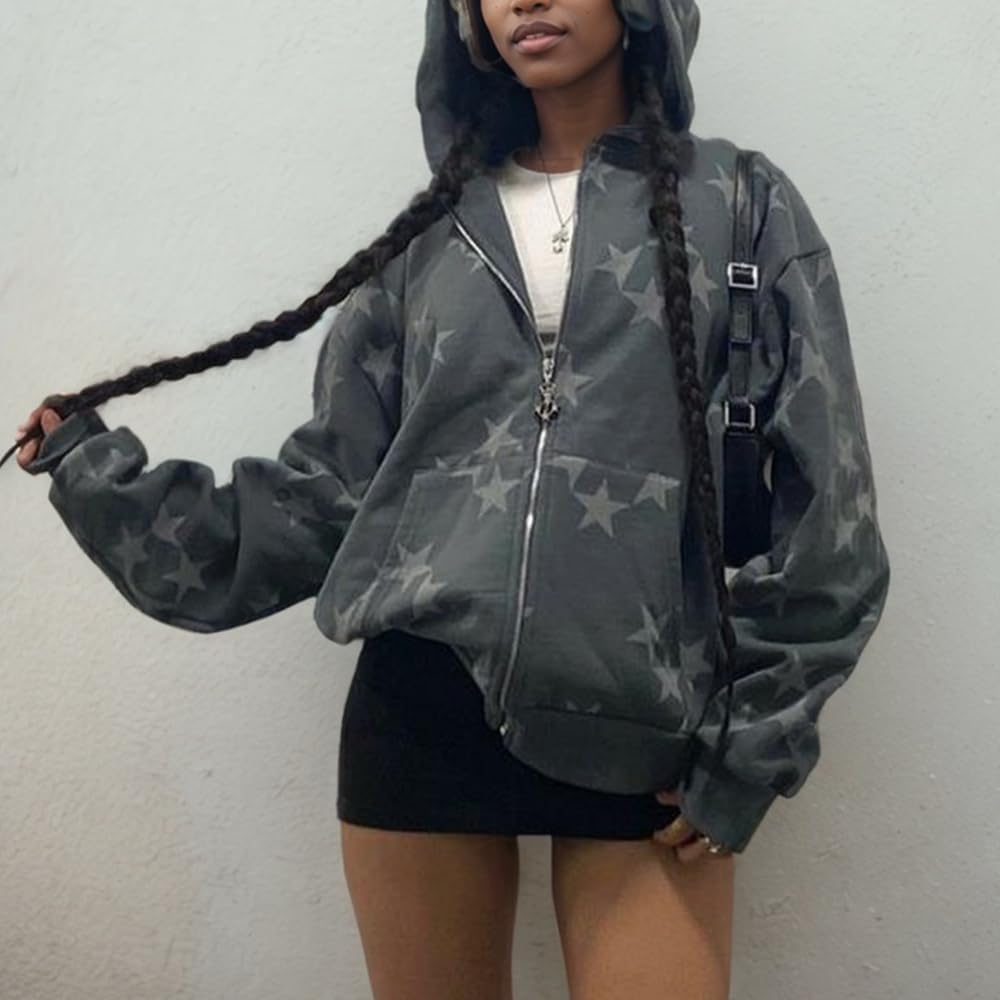 Sumleno Fairy Grunge Clothes Alt Emo Clothing Y2k Zip Up Hoodie Oversized Hooded Sweatshirt Harajuku Aesthetic Jacket