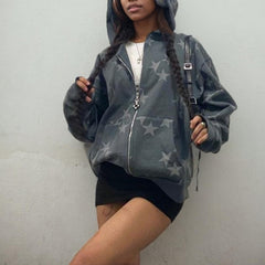 Sumleno Fairy Grunge Clothes Alt Emo Clothing Y2k Zip Up Hoodie Oversized Hooded Sweatshirt Harajuku Aesthetic Jacket