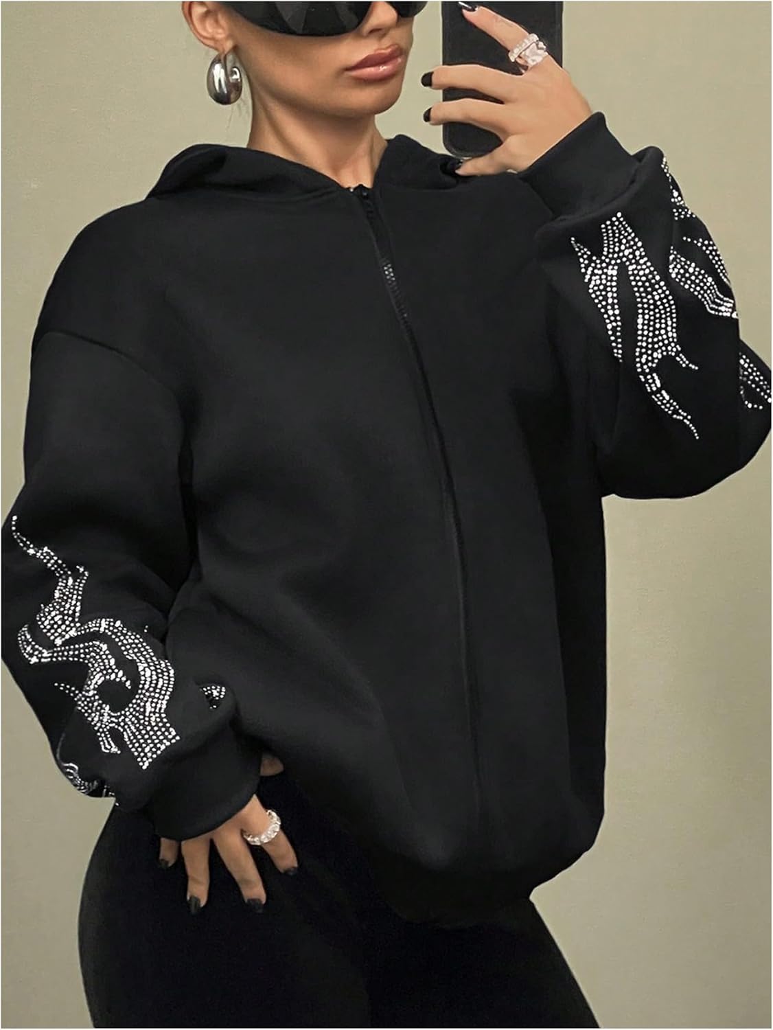 SOLY HUX Womens Zip Up Hoodie Y2k Graphic Oversized Sweatshirt Long Sleeve Jackets Fall Outfits