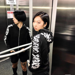 Women Zip Up Hoodie Y2k Letter Graphic Print Rhinestone Oversized Hoodies Gothic Jacket Vintage Streetwear