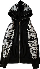Women Zip Up Hoodie Y2k Letter Graphic Print Rhinestone Oversized Hoodies Gothic Jacket Vintage Streetwear