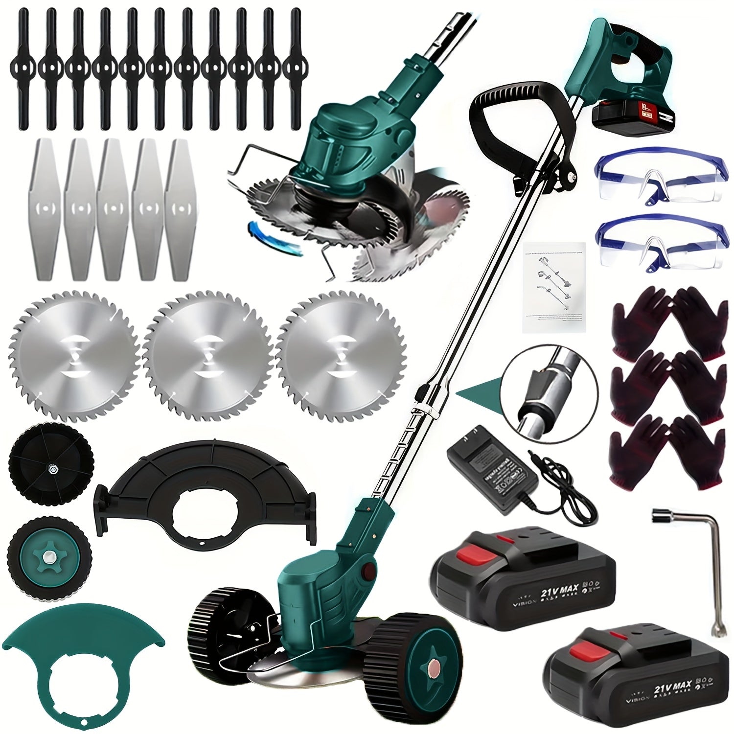 Cordless Electric Lawn Mower - Portable for Garden Yard, 3 Blades & 2 Batteries, High Power - Father's Day Gift for Dad/Husband