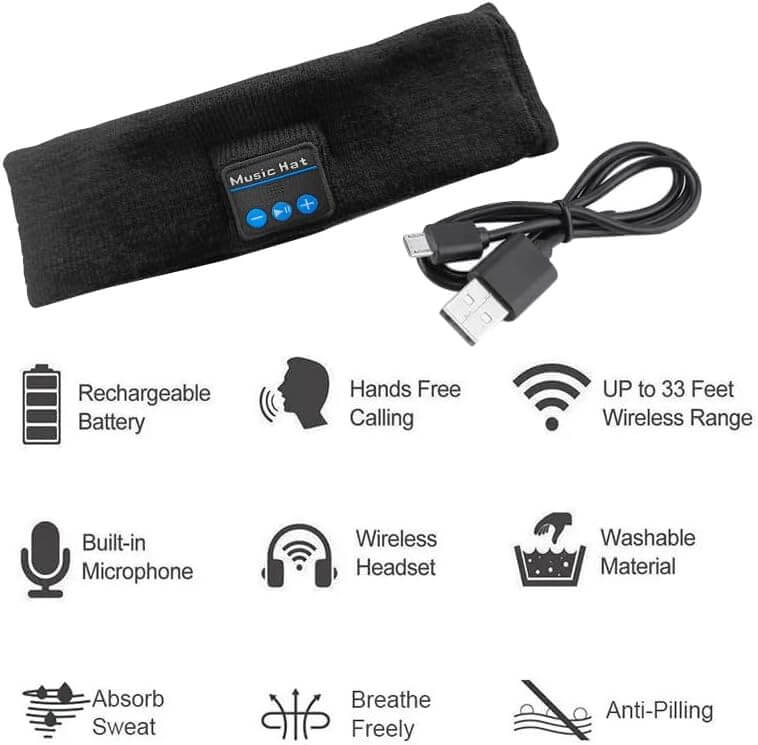 Bluetooth Sports Headband Headphones with Ultra-Thin HD Stereo Speakers Perfect for Sleeping,Workout