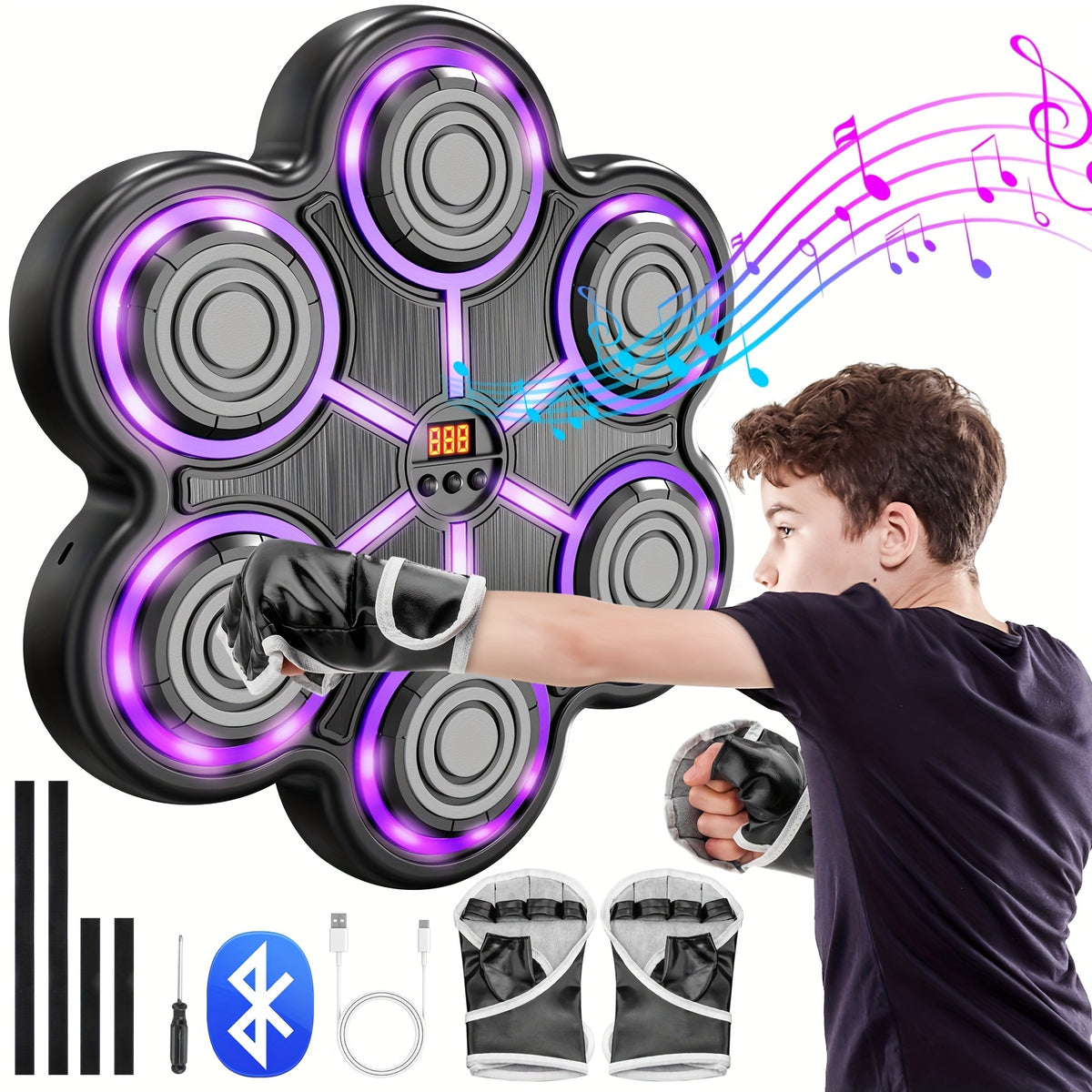 Smart Music Boxing Trainer w/ Gloves - Wall-Mounted Punching Target for Home & Gym - Perfect Fitness Gift