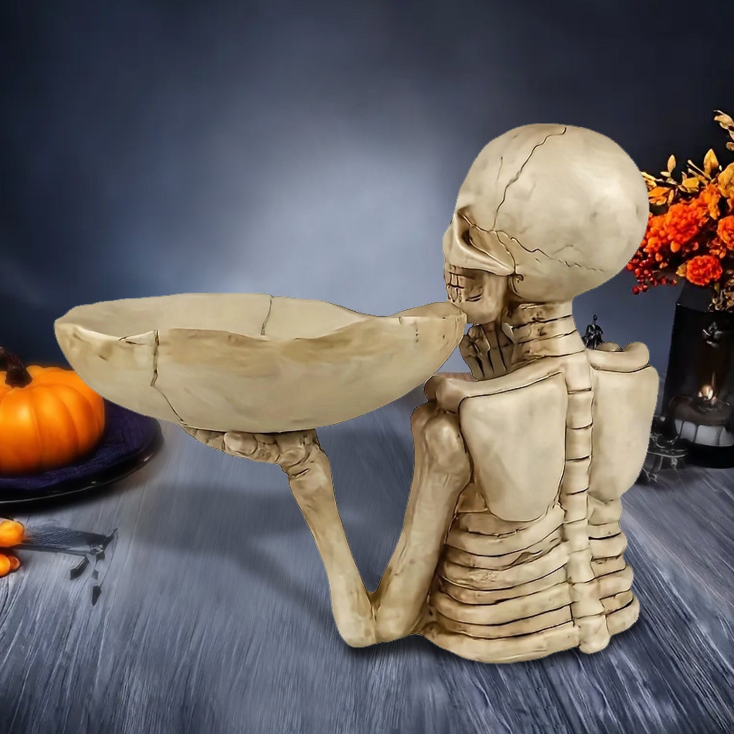 Resin Skull Plate Decor - Complex Design, Indoor/Outdoor, Festive Prop & Gift, No Electricity Needed, Halloween Decoration
