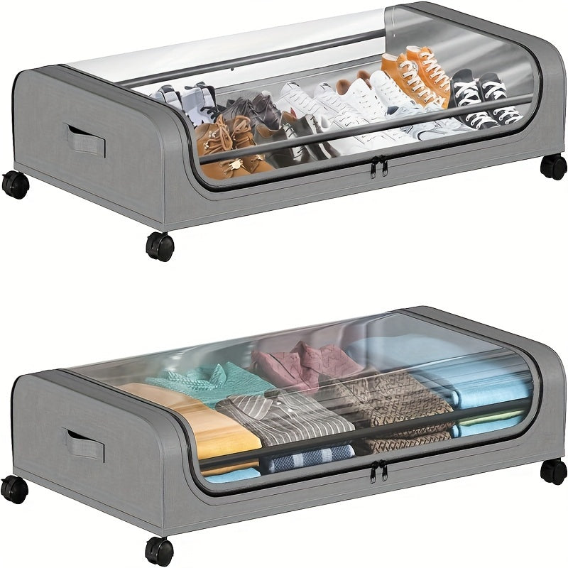 2 Pieces Underbed Metal Storage Organizer with Wheels & Lid for Clothes, Bedding & Home Organization Essentials